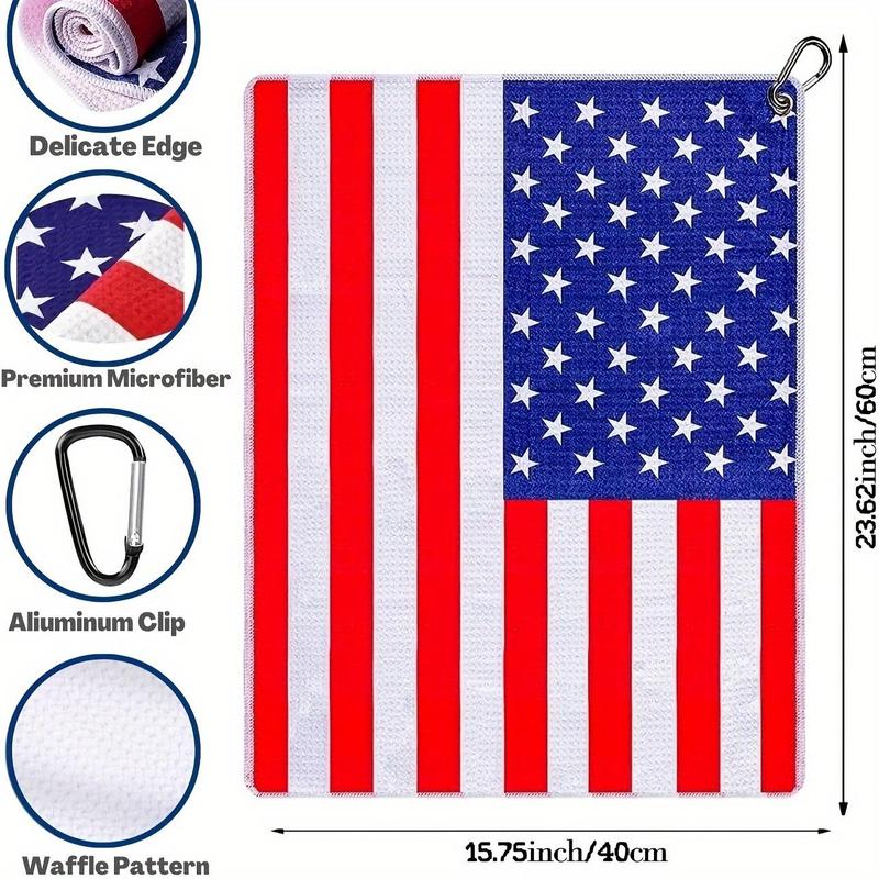 Flag Pattern Golf Towel, Portable Water Absorption Printed Golf Towels with Clip, Creative Birthday Gift for Golf Lovers