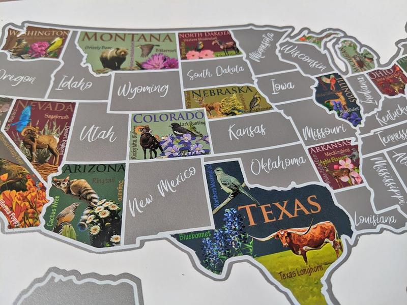 USA Scratch Off Map; State Symbols map; United States Poster; US Sales Tracking map; Places Traveled Map; Scratch off poster Decor