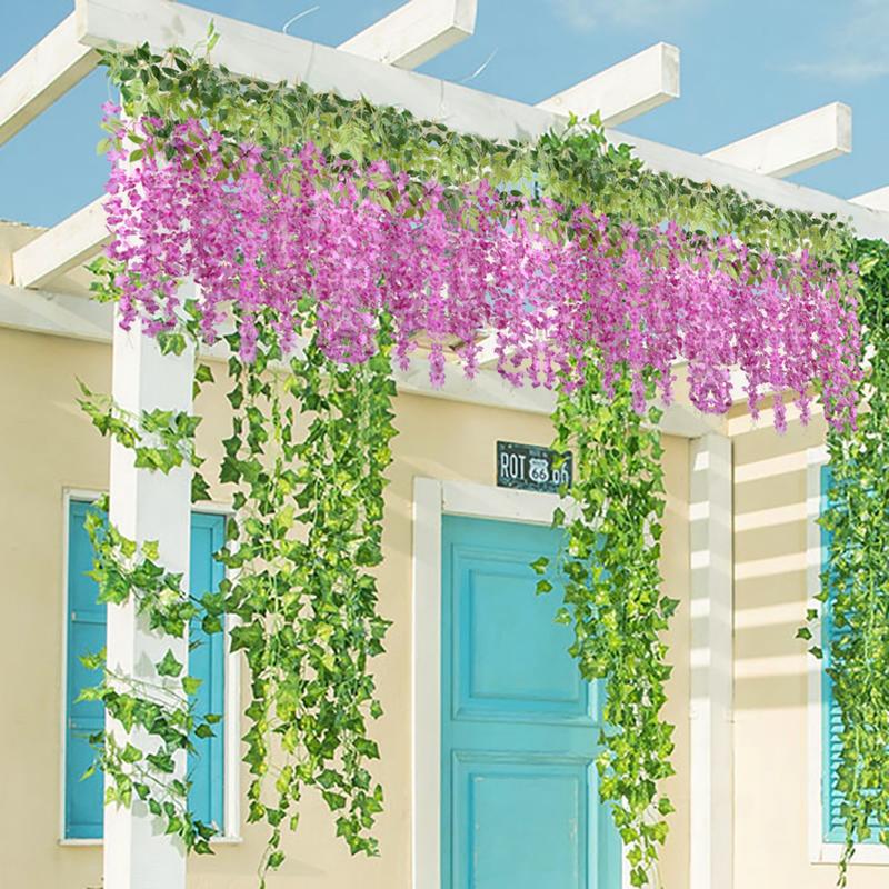 12 Packs Fuchsia Wisteria Hanging Wreath Fuchsia Trailing Flowers, 3.6ft Fuchsia Artificial Flower Vine, Fuchsia Wisteria for Background