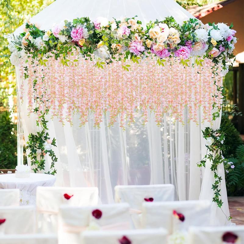 24count Wisteria Hanging Flowers 3.6ft Artificial Vines Fake Garland Silk Flower String for Wedding Party Garden Outdoor Greenery Home Wall Decoration