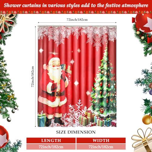 Christmas Shower Curtain for Bathroom Winter Holiday Vintage Fabric Xmas Santa Tree Snowflake Shower Curtain Waterproof Decor Set w 12 Hooks 72x72in