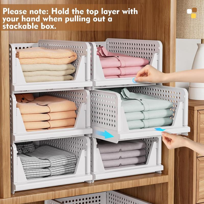 ZONGZHI 5 Pack Stackable Closet Storage Basket, Multifunctional & Foldable Closet Organizer for Bathroom Kitchen Laundry Room Wardrobe Storage, Space-Saving Clothes Storage Drawer Organizer, White