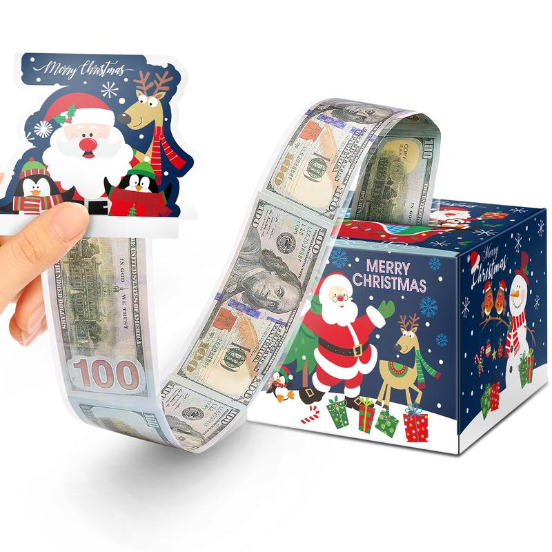 Christmas Money Box for Cash Gift Pull, Money Holder Cash Gift for Kids Adults, DIY Fun Holiday Cash Box, Surprise Gift Box for Parents, Lovers and Friends, Includes 50Pcs Transparent Bags