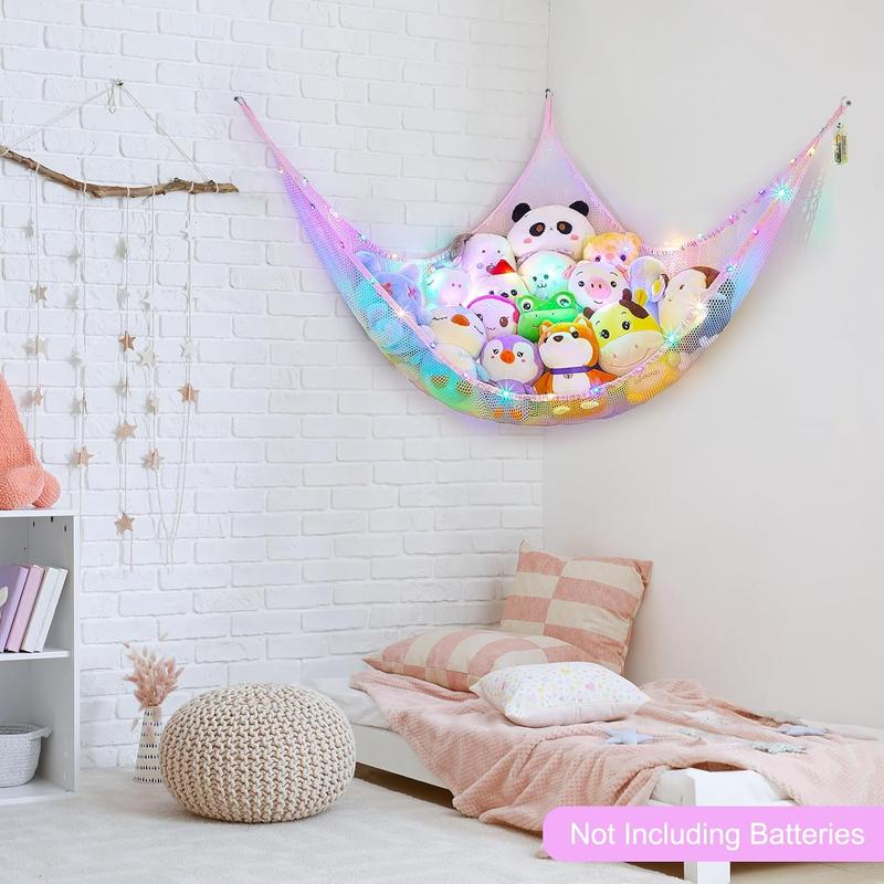 Stuffed  Hammock Corner Led Light Stuffed  Storage Hanging Plushie Net   Storage Organizer Stuffed  Holder Room Decor