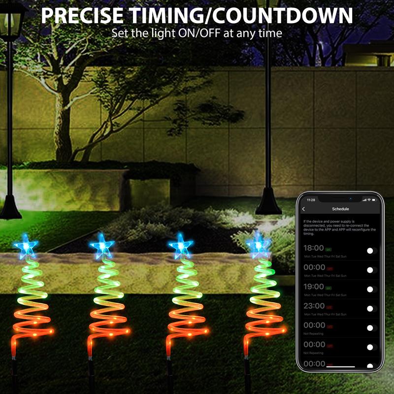 Avatar Controls Outdoor Christmas Pathway Lights, Smart 8 in 1 Multicolor Spiral Xmas Trees Lights with APP&Remote, DIY, Timer, Waterproof, Decorations Pathway Lights for Outside hour timer
