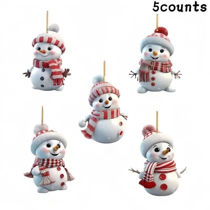 Snowman Design Hanging Ornament, 5 Counts set Acrylic Cartoon Snowman Hanging Decoration, Festive Decorations for Home Party Garden