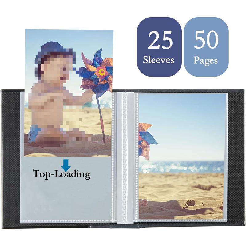 Small Photo Album 4x6 2 Pack, Each Pack with 26 Clear Pages Holds 52 Vertical Photos for 4x6 Picturs, Artwork or Postcards Storage (Pink)