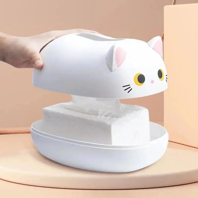 Cartoon Cat Design Tissue Box, 1 Count Multifunctional Tissue Dispenser For Kitchen Bathroom Living Room Home Decor