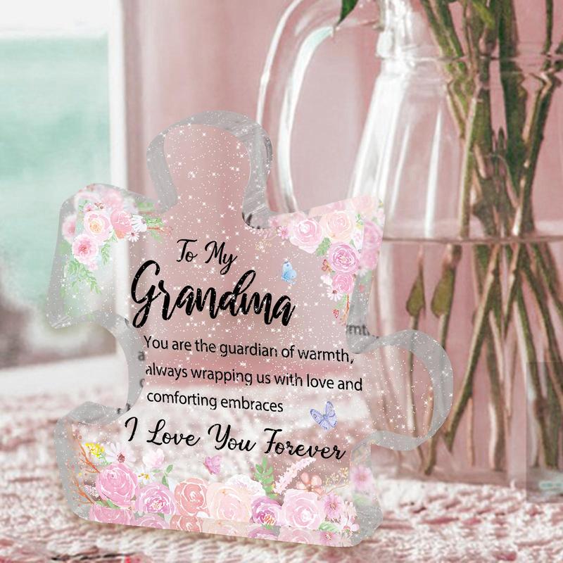 Letter Design Acrylic Puzzle Ornament, To My Grandma Gift, Transparent Acrylic Plaque, Birthday Gift For Grandma, Appreciation Gift For Grandma, Best Heartwarming Gift For Grandma