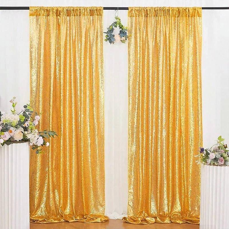 Glitter Sequin Backdrop Curtain, 2counts Glitter Shimmer Fabric Backdrop, Wedding Party Decorative Backdrop, Festive & Party Supplies