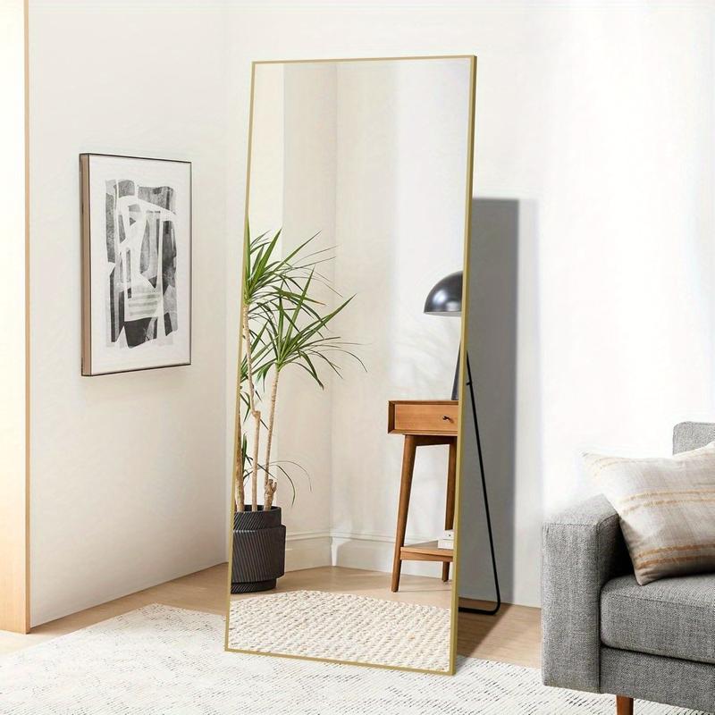 Full Length Mirror, 65‘’x 22'' Floor Mirror with Stand, Floor Mirror with Aluminum Allning  Wall Mounted, for Bedroom and Living Room, 2 Colors Available (Black  Gold)