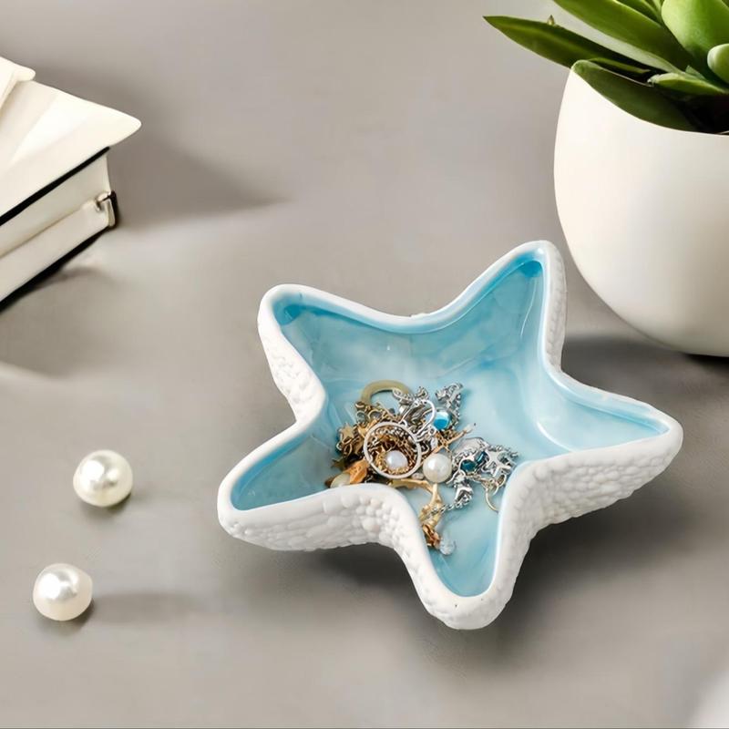 Starfish Shaped Jewelry Storage Bowl, 1 Count Ceramic Jewelry Key Sundries Storage Holder, Desktop Decoration Ornament for Home Bedroom Dressing Table