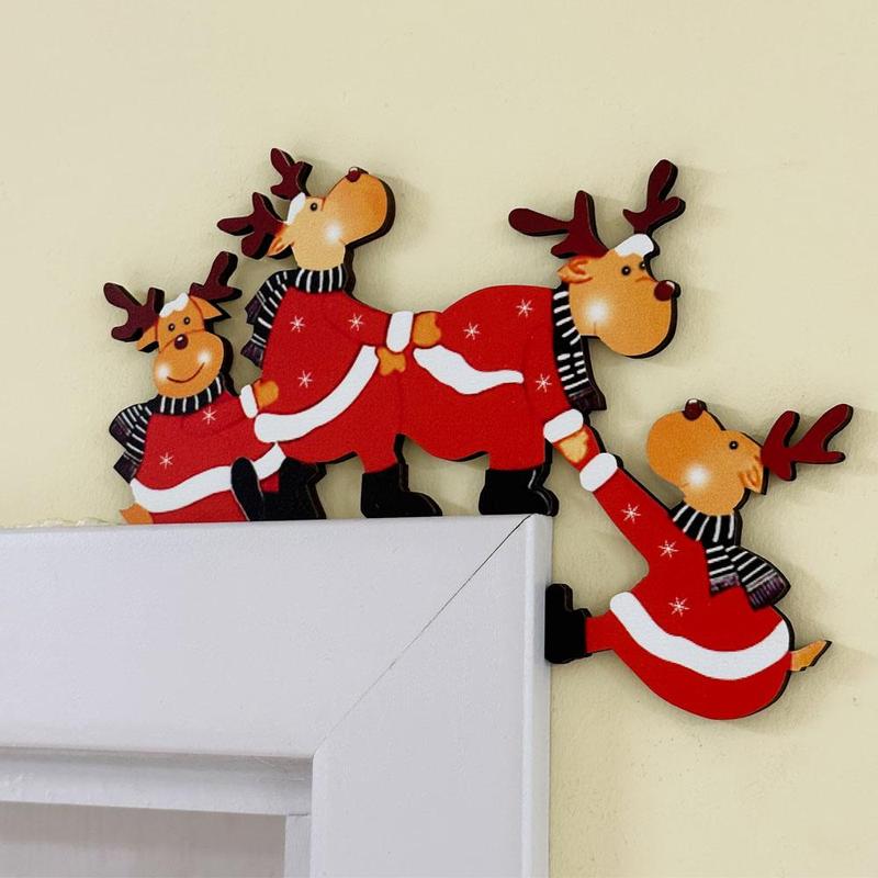 Christmas Santa & Reindeer Design Wooden Door Frame Decor, 1 Count Funny Design Door Frame Decor, Perfect for Holiday Home & Office Decor