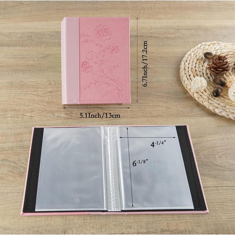 Small Photo Album 4x6 2 Pack, Each Pack with 26 Clear Pages Holds 52 Vertical Photos for 4x6 Picturs, Artwork or Postcards Storage (Pink)