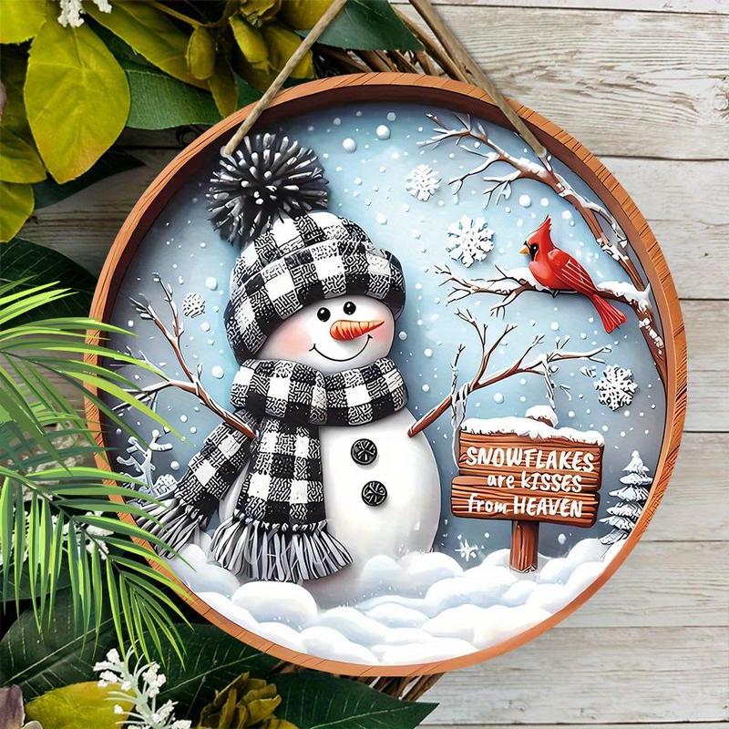 Christmas Snowman & Cardinal Pattern Hanging Ornament, Wooden Round Hanging Wall Decor, Farmhouse Style Wall Art for Home, Kitchen, Garden, Yard