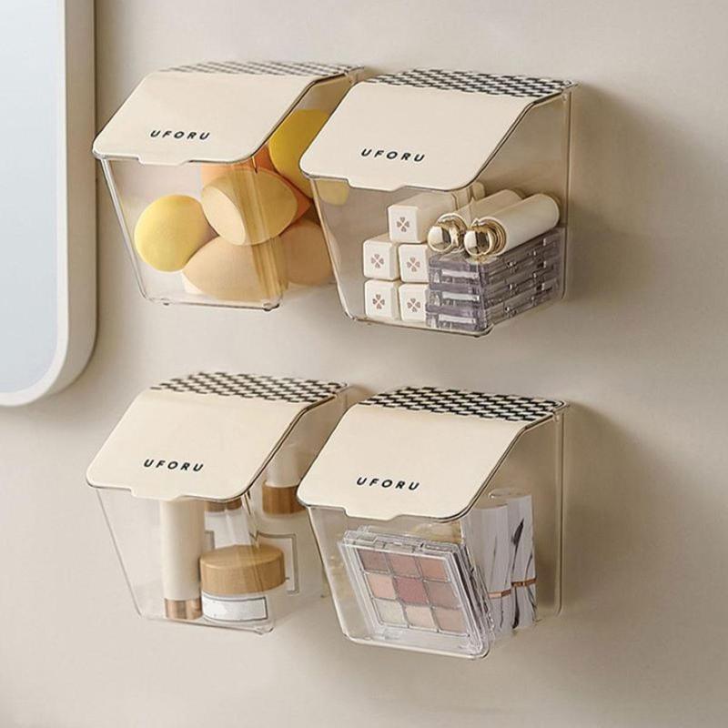 Wall Mounted Storage Box, 4 Counts Clear Storage Box with Lid, Multifunctional Storage Organizer for Home Bathroom Bedroom Study Room