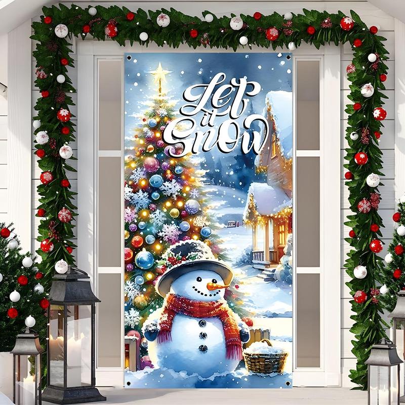 Winter Themed Door Banner, 1 Count Snowman & Christmas Tree Pattern Door Hanging Banner, Festive Backdrop for Home Living Room Bedroom Decor