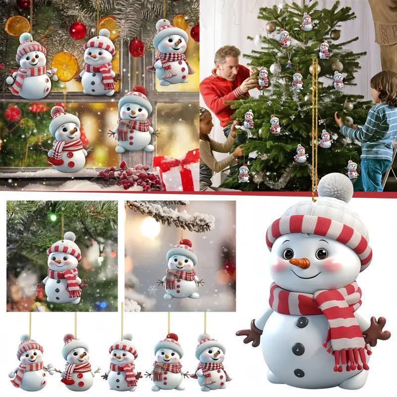 Snowman Design Hanging Ornament, 5 Counts set Acrylic Cartoon Snowman Hanging Decoration, Festive Decorations for Home Party Garden