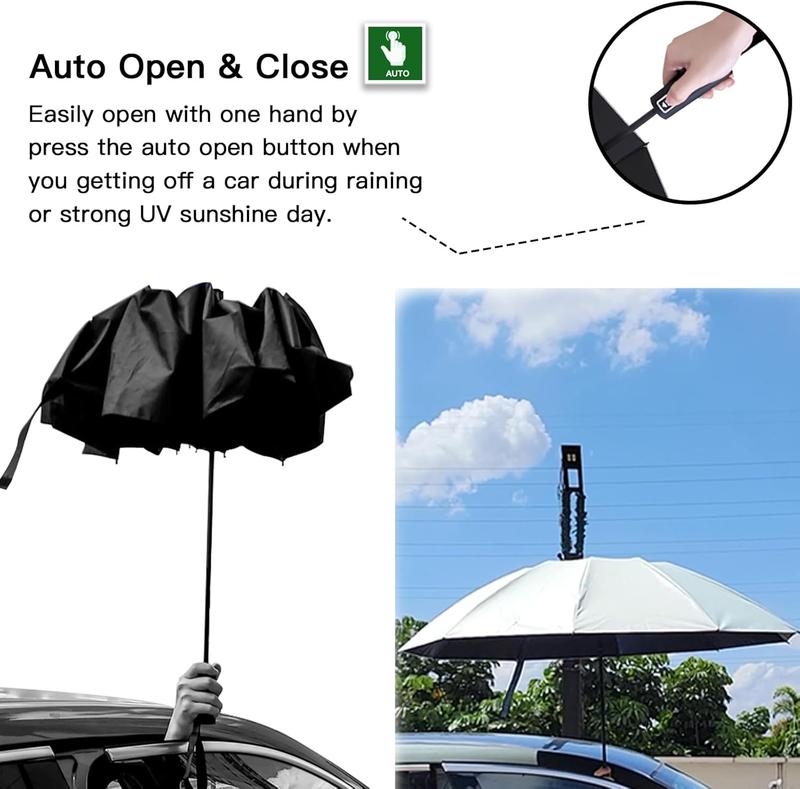 Automatic Open Large Compact Reverse Umbrella for Rain and UV Protection Inverted Folding  with Reflective Safe Stripe Portable for Men and Women (Cambridge blue, L)