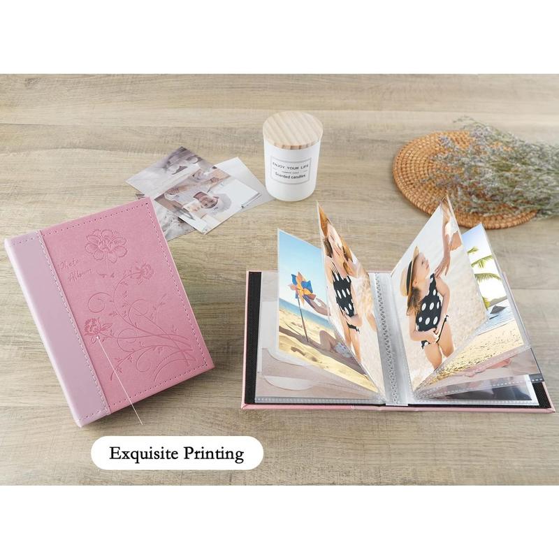 Small Photo Album 4x6 2 Pack, Each Pack with 26 Clear Pages Holds 52 Vertical Photos for 4x6 Picturs, Artwork or Postcards Storage (Pink)