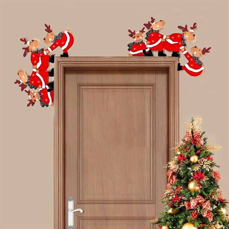 Christmas Santa & Reindeer Design Wooden Door Frame Decor, 1 Count Funny Design Door Frame Decor, Perfect for Holiday Home & Office Decor