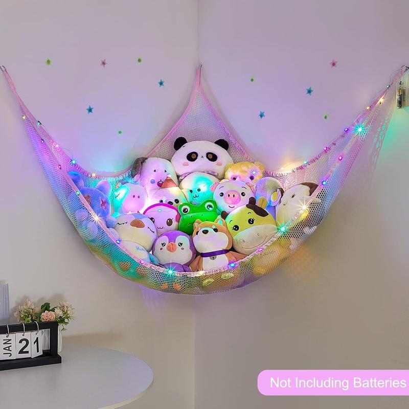 Stuffed  Hammock Corner Led Light Stuffed  Storage Hanging Plushie Net   Storage Organizer Stuffed  Holder Room Decor