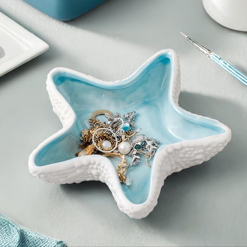 Starfish Shaped Jewelry Storage Bowl, 1 Count Ceramic Jewelry Key Sundries Storage Holder, Desktop Decoration Ornament for Home Bedroom Dressing Table