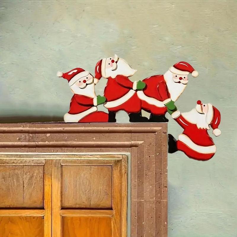 Christmas Santa & Reindeer Design Wooden Door Frame Decor, 1 Count Funny Design Door Frame Decor, Perfect for Holiday Home & Office Decor