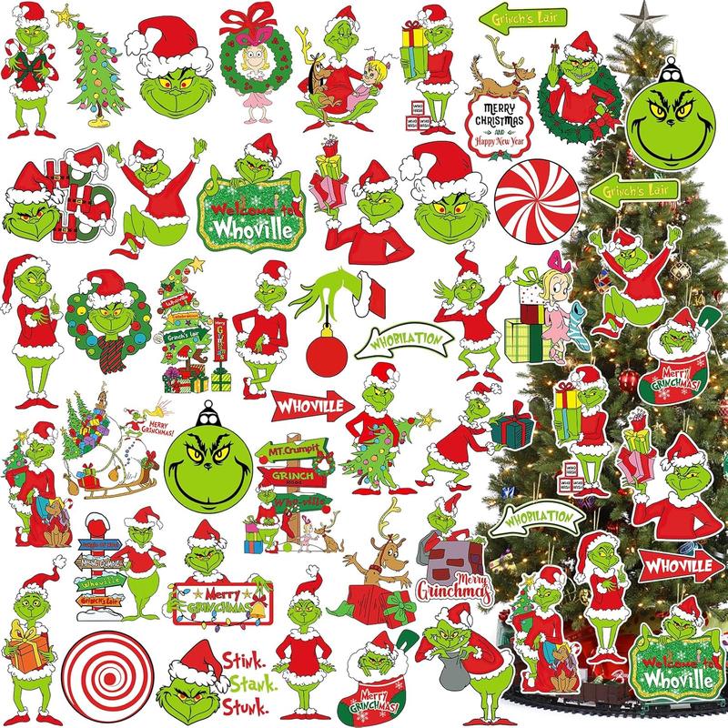 80Pcs Grinchmas Christmas Tree Decorations Grinchmas Christmas Ornaments, Grinchmas Ornaments for Christmas Tree Hanging Ornaments Decorations for Christmas Holiday Tree Home Decor