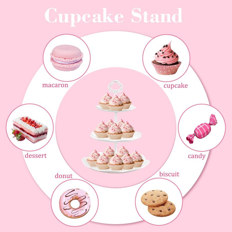 12 Count Cupcake Stand White Dessert Table Display Set 4 Count 3 Tier Plastic Cake Stand Holder 6 Count Dessert Serving Tray 1 Count Cake Pop Stand Cookie Platter Rack Tower for Tea Party Wedding Baby Shower