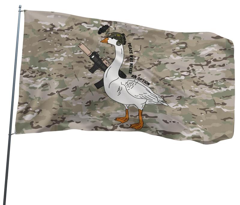 OCP Camouflage Flag with Tactical Goose - Peace Was Never an Option Military Humor Flag