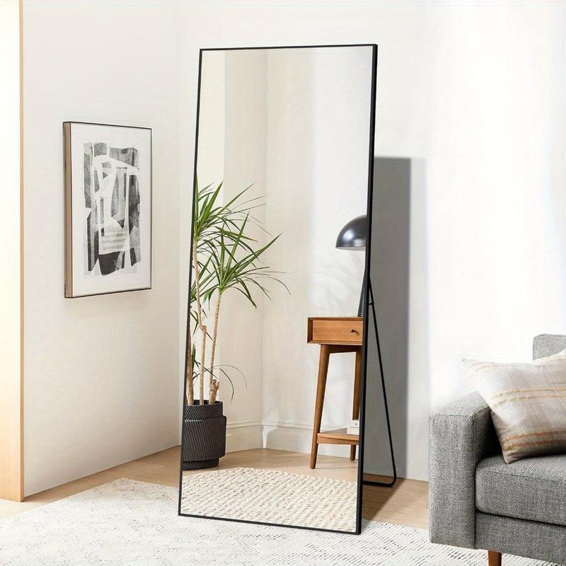 Full Length Mirror, 65‘’x 22'' Floor Mirror with Stand, Floor Mirror with Aluminum Allning  Wall Mounted, for Bedroom and Living Room, 2 Colors Available (Black  Gold)