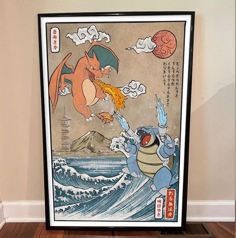 Charizard vs Blastoise Wall Poster, Vintage Poster, Gift Poster