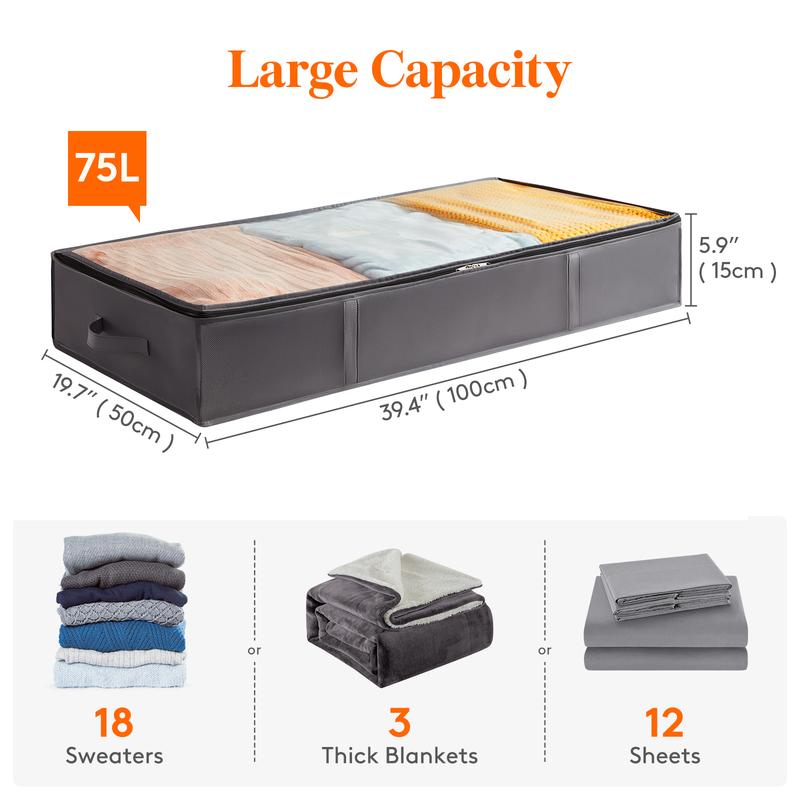 Lifewit Under Bed Storage Containers, Large Capacity Blanket Storage Bags with Reinforced Handle, Organization and Storage for Clothes, Sheets, Towels, Bedroom, Closet, College Dorm