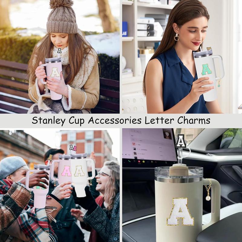 Cup Accessories Set,3 Count 0.4in Straw Cover, 3 Count Letter Charm, 3 Count Letter Towel Stickers Fits 40&30 Oz Tumbler(A)