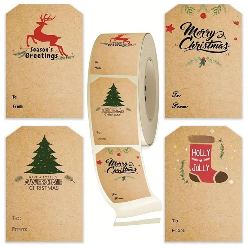 Christmas Gift Labels, 300pcs roll Waterproof Gift Label Sticker, Easy To Use Gift Decoration Sticker for Holiday Party