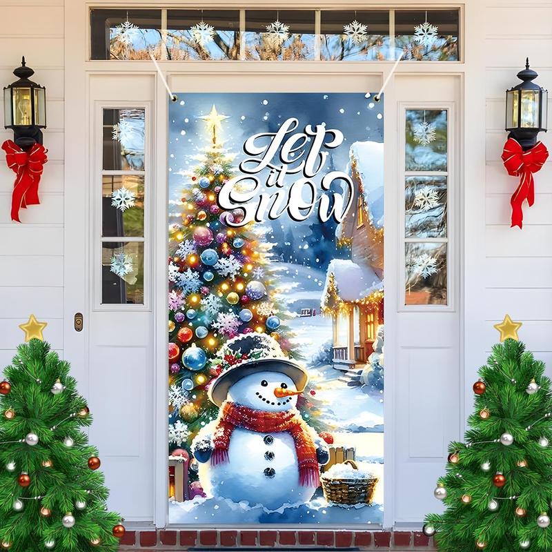 Winter Themed Door Banner, 1 Count Snowman & Christmas Tree Pattern Door Hanging Banner, Festive Backdrop for Home Living Room Bedroom Decor