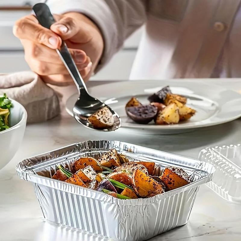 Disposable Aluminum Foil Container, 20 50pcs Rectangular Food Storage Box with Lid, Multifunctional Takeaway Container for Baking Cooking