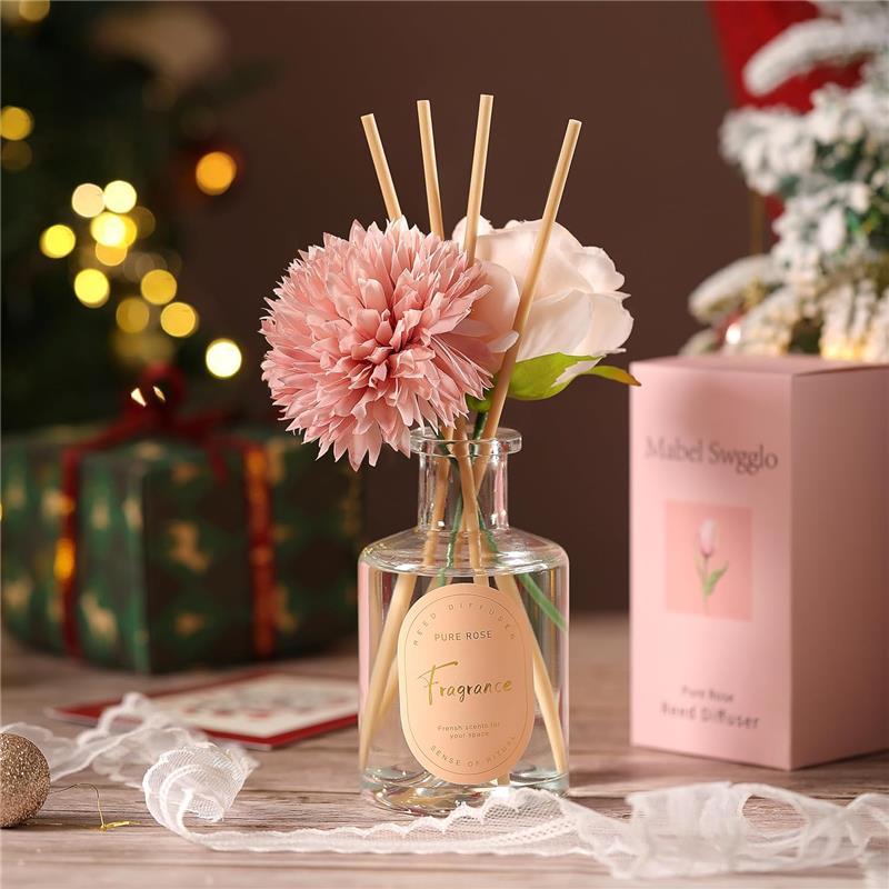 Christmas Gifts for Women Mom and Best Friends, Birthdays Gift Baskets for Women, Includes Perfume Set Reed Diffuser Globe Decor Flowers & More