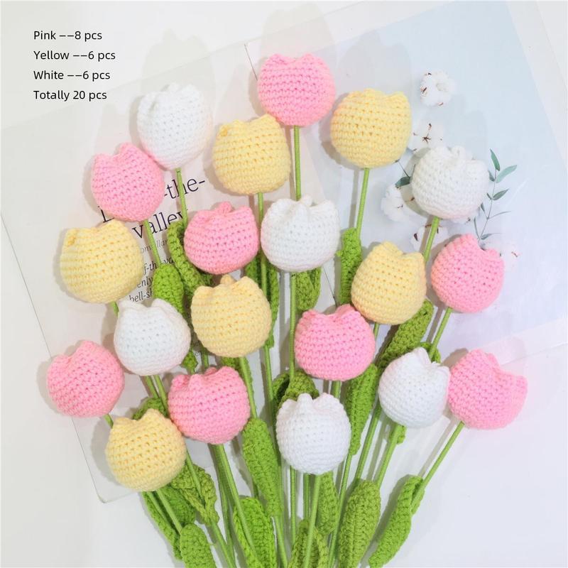 Christmas Room Decor Crochet Tulip without Vase, 10 20 30pcs Artificial Flower, Summer Tulips Artificial Flowers Bouquet, Home Decor Supplies for Living Room Bedroom Dining Room Wedding Party, Fall Decor, Fall Decor