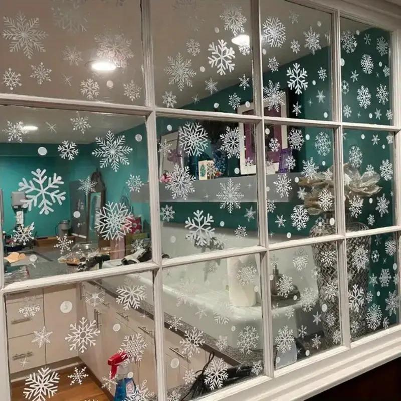 Snowflake Window Clings Set, 4 Counts set Electrostatic Window Stickers, No Power Needed Window Decals for Christmas & Winter Door Decorations