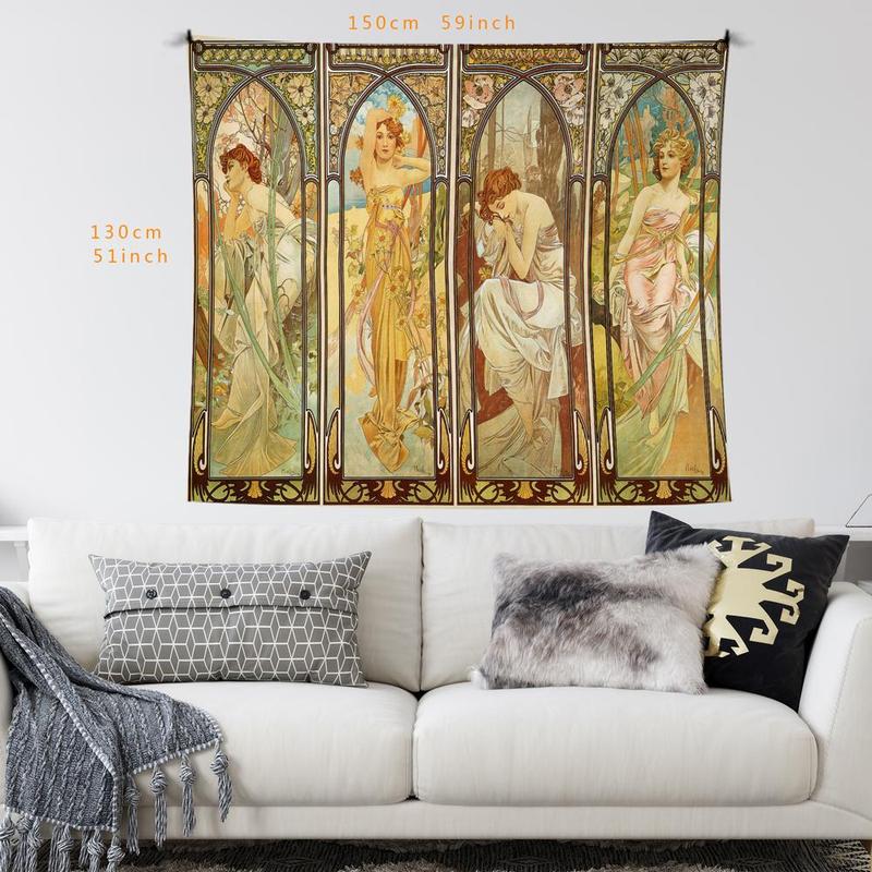 Vintage Art Style Ladies Pattern Tapestry, 1 Count Aesthetic Wall Hanging Blanket, Wall Art Decor for Home Living Room Bedroom School Gallery