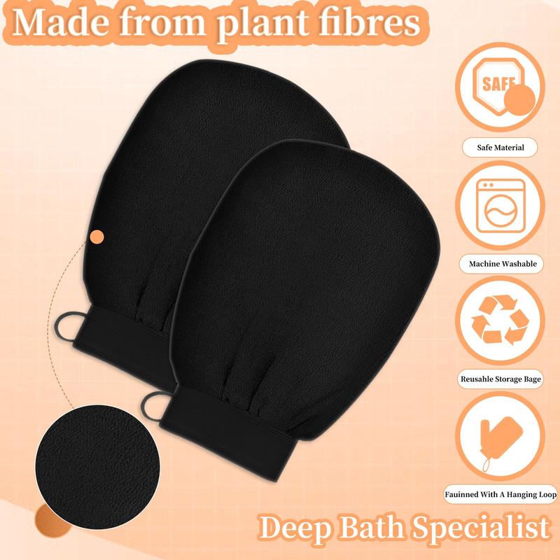 Exfoliating Glove Body Scrubber, Premium Exfoliating Mitt for Normal to Dry Skin, Body Exfoliator for Self-Tan Removal and Applicationin, Made of Viscose Fiber （2 Black）