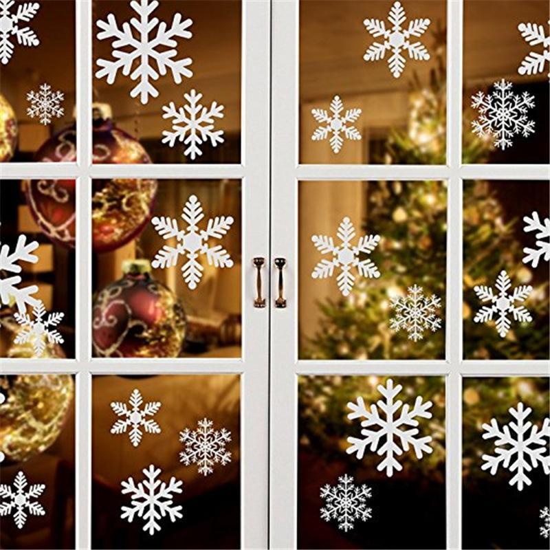 Snowflake Window Clings Set, 4 Counts set Electrostatic Window Stickers, No Power Needed Window Decals for Christmas & Winter Door Decorations