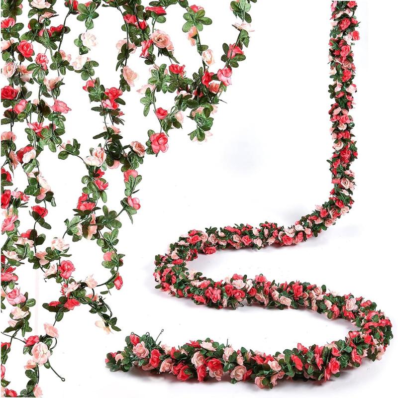 2 Pack 16.4Ft Flower Garland Artificial Rose Vines for Bedroom, Cute Fake Hanging Flower Vines Floral Garland Decorations for Wedding Party Wall Room