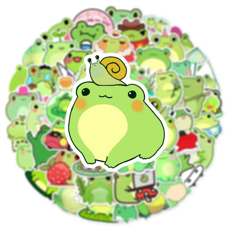 50pcs Cute Cartoon Little Frog Pattern Sticker, Graffiti Waterproof Decoration Sticker, DIY Decor Sticker For Home, Scrapbook, Water Bottle