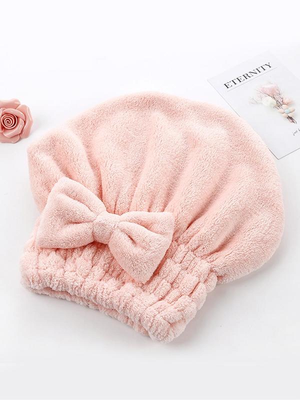 Bow Decor Turban Hat, Soft Comfort Hair Drying Cap, Hair Drying Cap for Women, Fashion Hair Accessories for Daily Use