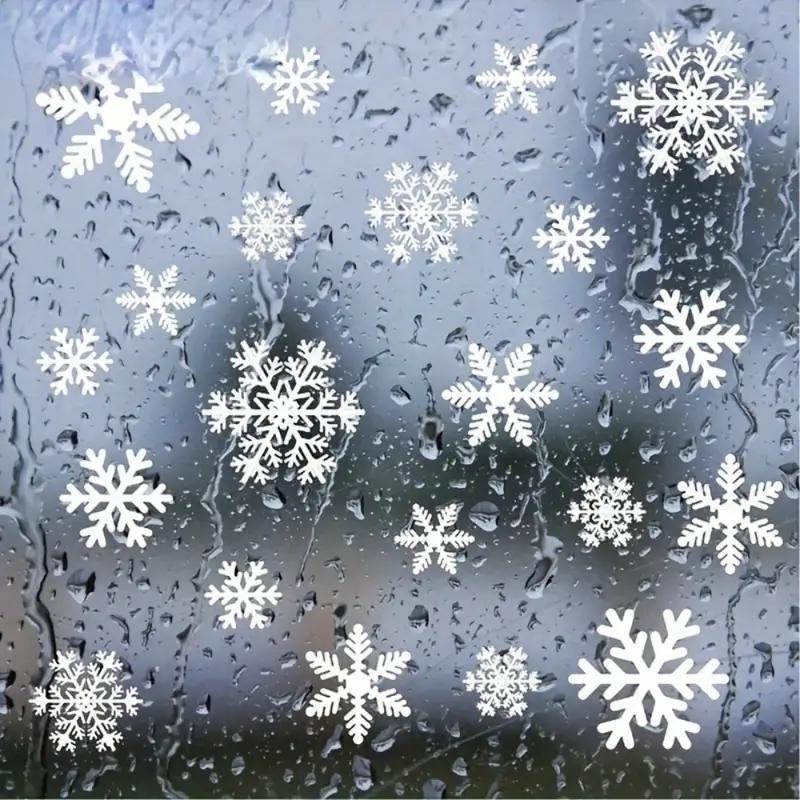 Snowflake Window Clings Set, 4 Counts set Electrostatic Window Stickers, No Power Needed Window Decals for Christmas & Winter Door Decorations