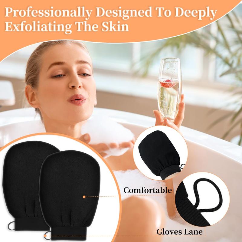 Exfoliating Glove Body Scrubber, Premium Exfoliating Mitt for Normal to Dry Skin, Body Exfoliator for Self-Tan Removal and Applicationin, Made of Viscose Fiber （2 Black）