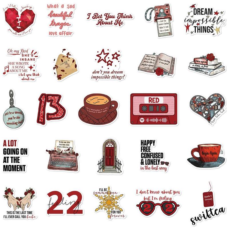 Music & Daily Life Themed Sticker, 50pcs set Waterproof Self Adhesive Decor Paper with Storage Box, Decor Sticker for Gift Greeting Card Water Bottle Laptop Phone